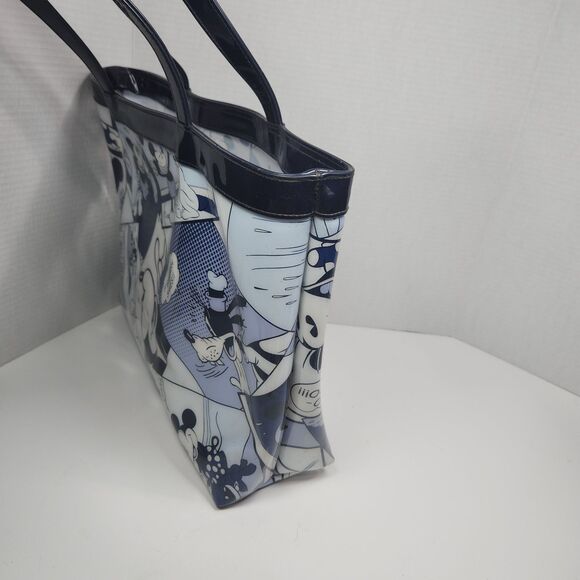 Disney Store Mickey Mouse Tote Vinyl Cartoons Blue White 12 X 14 Beachy Casual - Picture 4 of 10